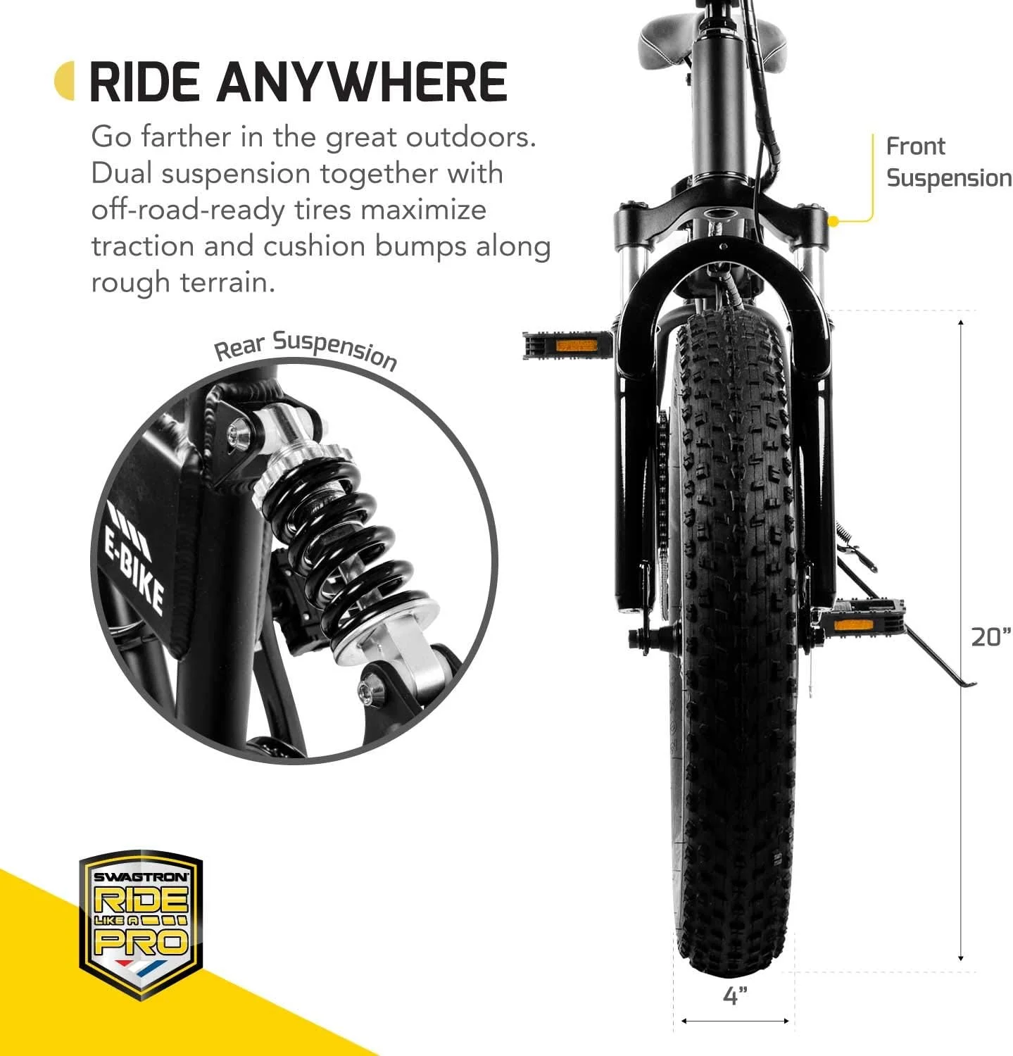 SWAGTRON EB-8 Fat Tire 650W Electric Bicycle Removable Battery off Road Foldable Ebike for Adults & Teens Dual Disk Brakes 7-Speed Shifting Built for Trail Riding