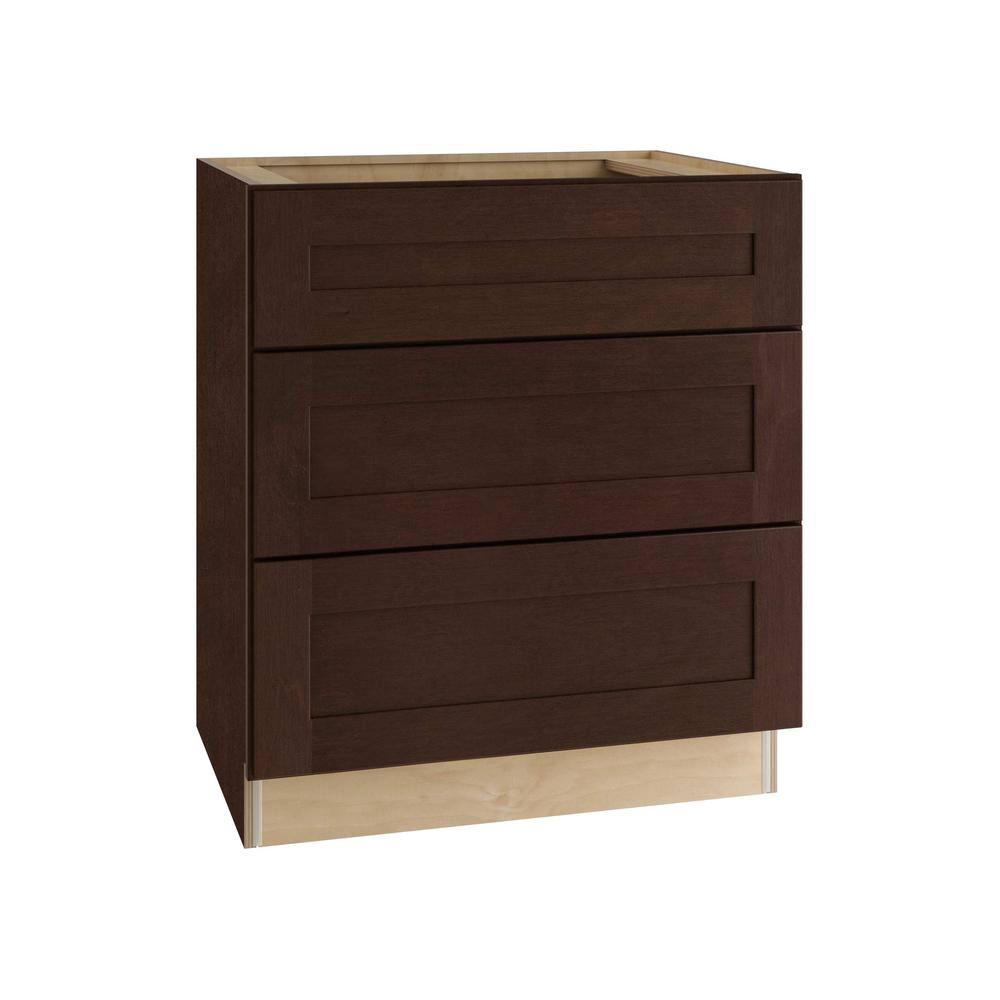 Home Decorators Collection Franklin Assembled 30x34.5x24 in. Plywood Shaker 3 Drawer Base Kitchen Cabinet Soft Close Drawers in