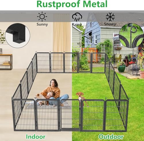 Dog Playpen Outdoor with Low Threshold Full Gate, 32" Height 10 Panels Large Dog Fence Outdoor for Yard, Heavy Duty Pet Playpen Metal Play Pen Portable Fence for RV Camping, Yard