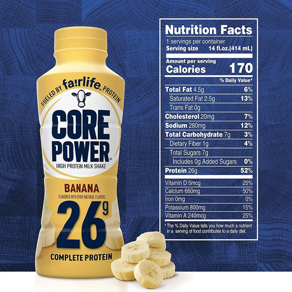Core Power Fairlife High Protein Shakes, Banana & Strawberry Banana Flavor Pack (12 Bottle Pack of Each Flavor)