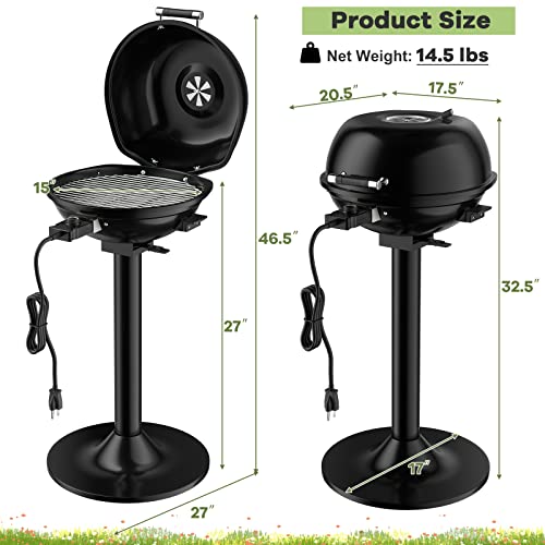 Giantex Electric BBQ Grill - 1600 Watts Portable Standing Grill with Removable Non-Stick Grilling Rack, Adjustable Temperature, Indoor & Outdoor Grill for Picnic Party, Camping