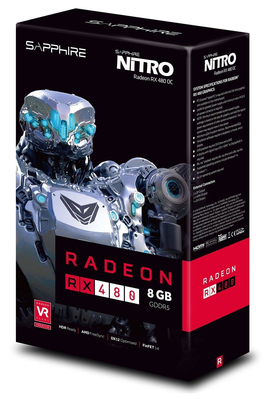Sapphire 11260-20-20G Nitro Radeon RX 480 8g D5 OC Graphic Card