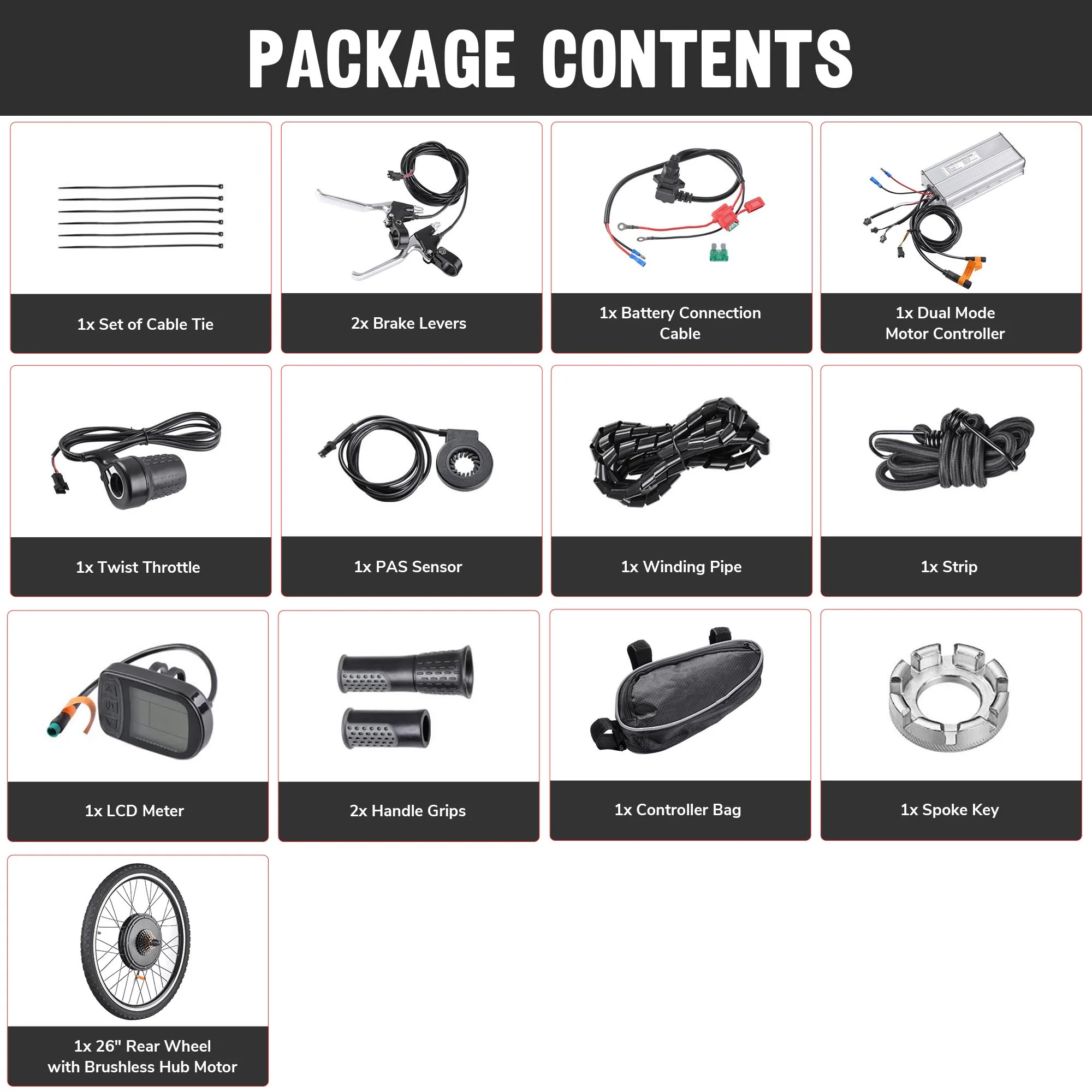 Yescom Electric Bike Conversion Kit 48V 1000W 26" Rear Wheel E-Bike Conversion Kit W/ LCD Display PAS