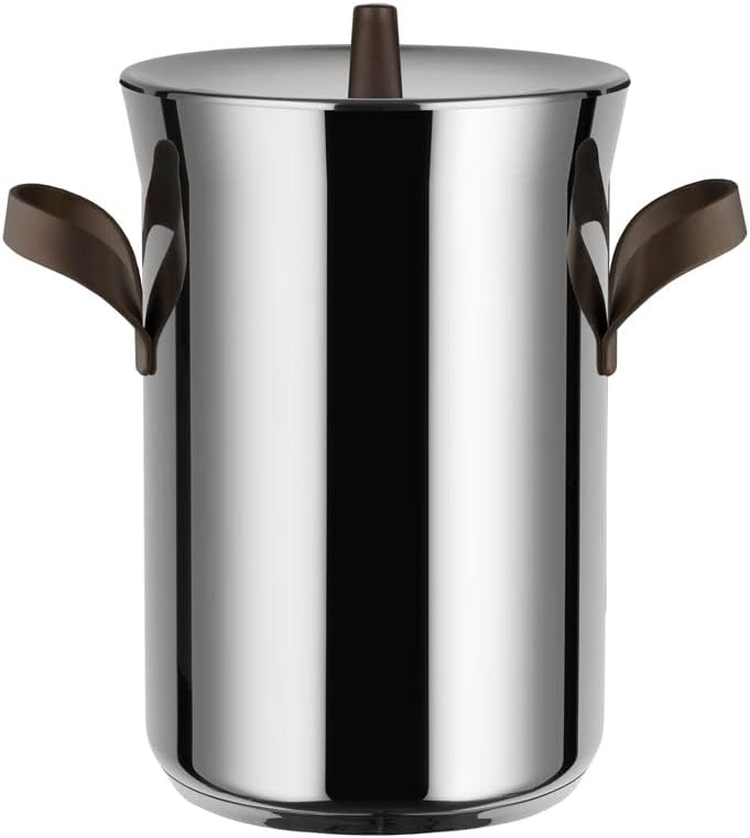 Alessi PU309 edo Asparagus steamer with basket and lid in 18/10 stainless steel. Handles in 18/10 stainless steel with PVD coating, brown. Magnetic steel bottom suitable for induction cooking.