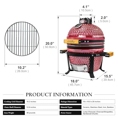 Ceramic BBQ Charcoal Kamado Grill 13 inch Portable Tabletop BBQ Grill Red