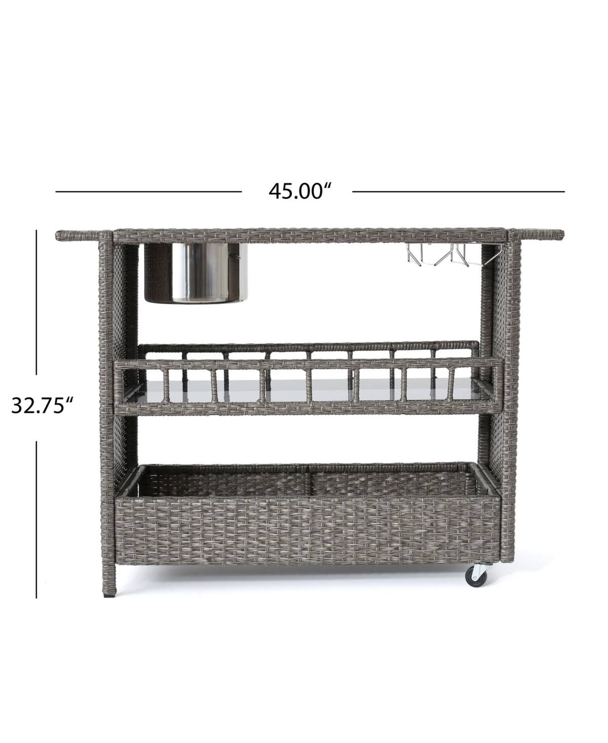 45x22 Black and Ivory Outdoor Patio Bar Cart with Wheels