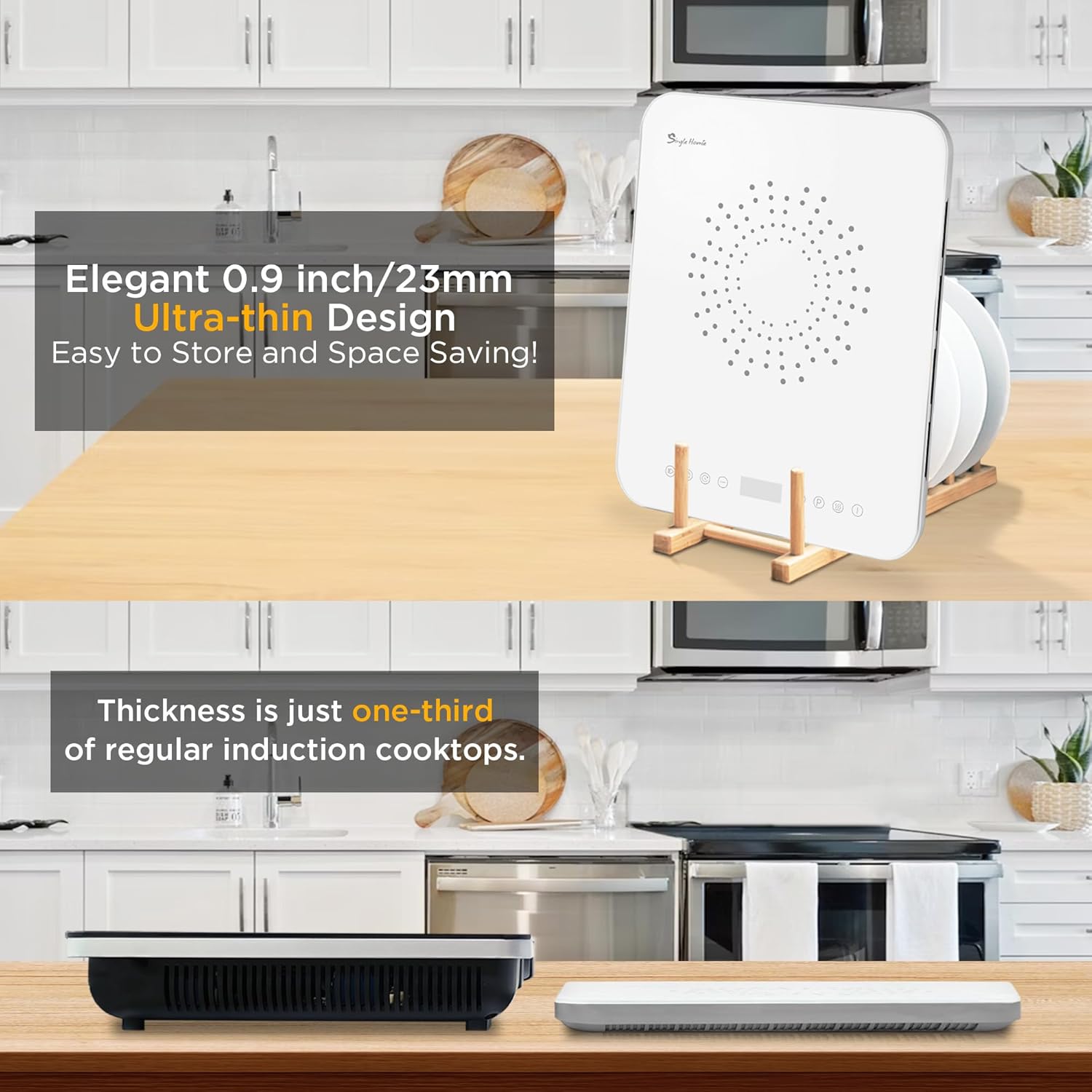 Portable Induction Cooktop, Countertop Induction Burner 0.9" Ultra-thin, Low Noise, 1200W Induction Hot Plate with Multi-safety Protection, 10 Power Setting, Timer, 110~120V White