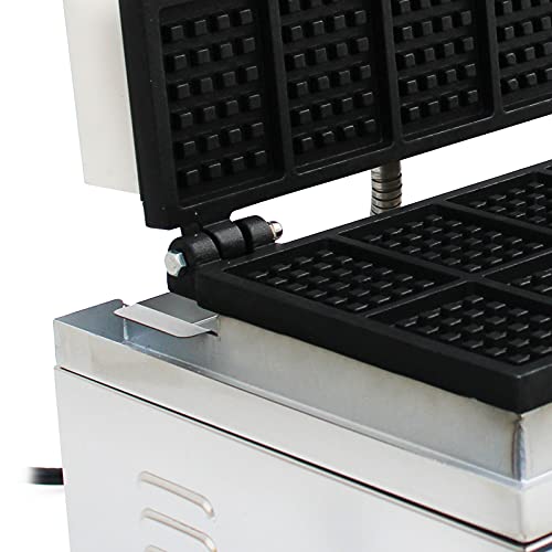 Commercial Belgian Waffle Maker Machine, Adjustable Temperature & Time Control, Stainless Steel Square Pancake Baking Nonstick Plates