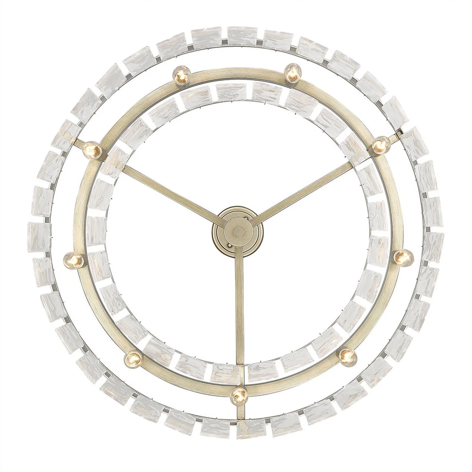 Ciara 9-Light Chandelier in White Gold with Hammered Water Glass