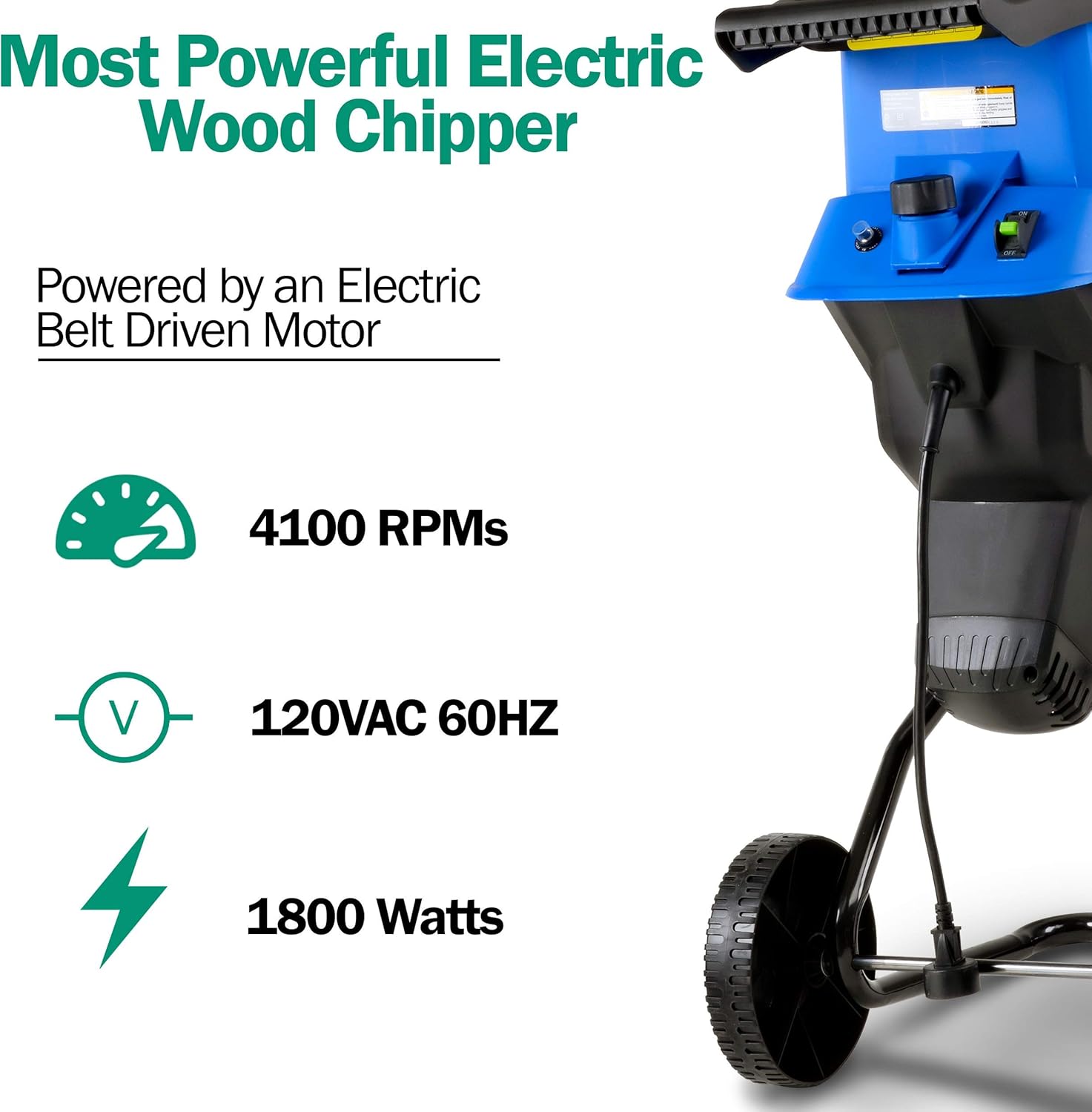 Landworks Wood Chipper Shredder Electric Light Duty 17:1 Reduction 15-Amp 1800 Watts 120VAC Dual Edge Blades for Lawn and Garden Use or Fire Prevention Building a Firebreak