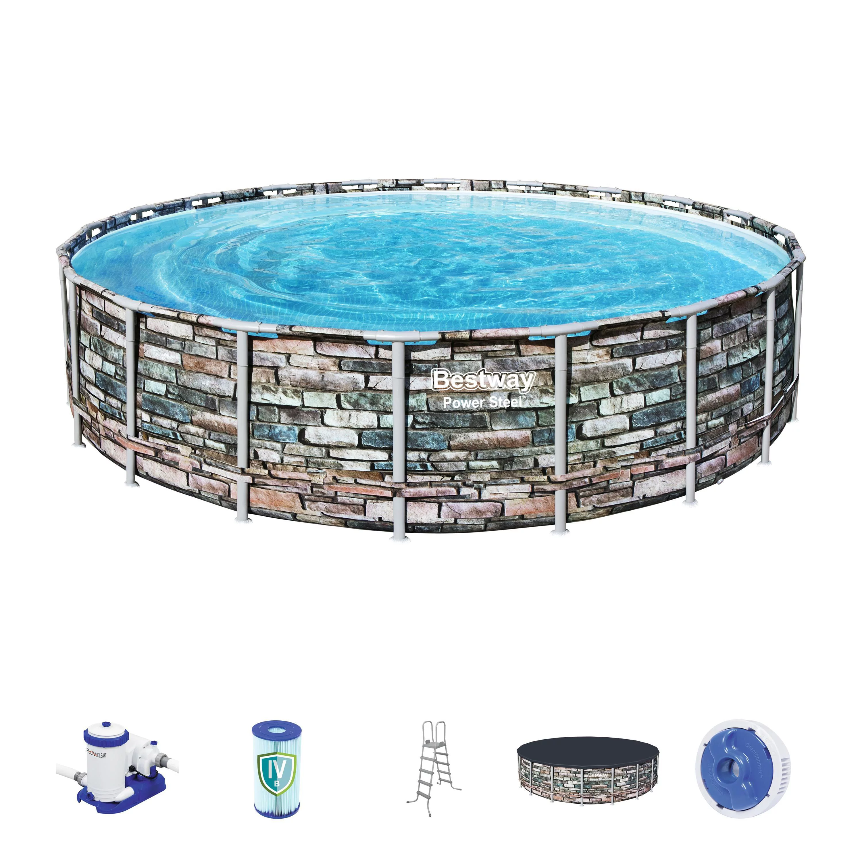 Bestway - Power Steel PVC 20 Foot Round Above Ground Swimming Pool Set