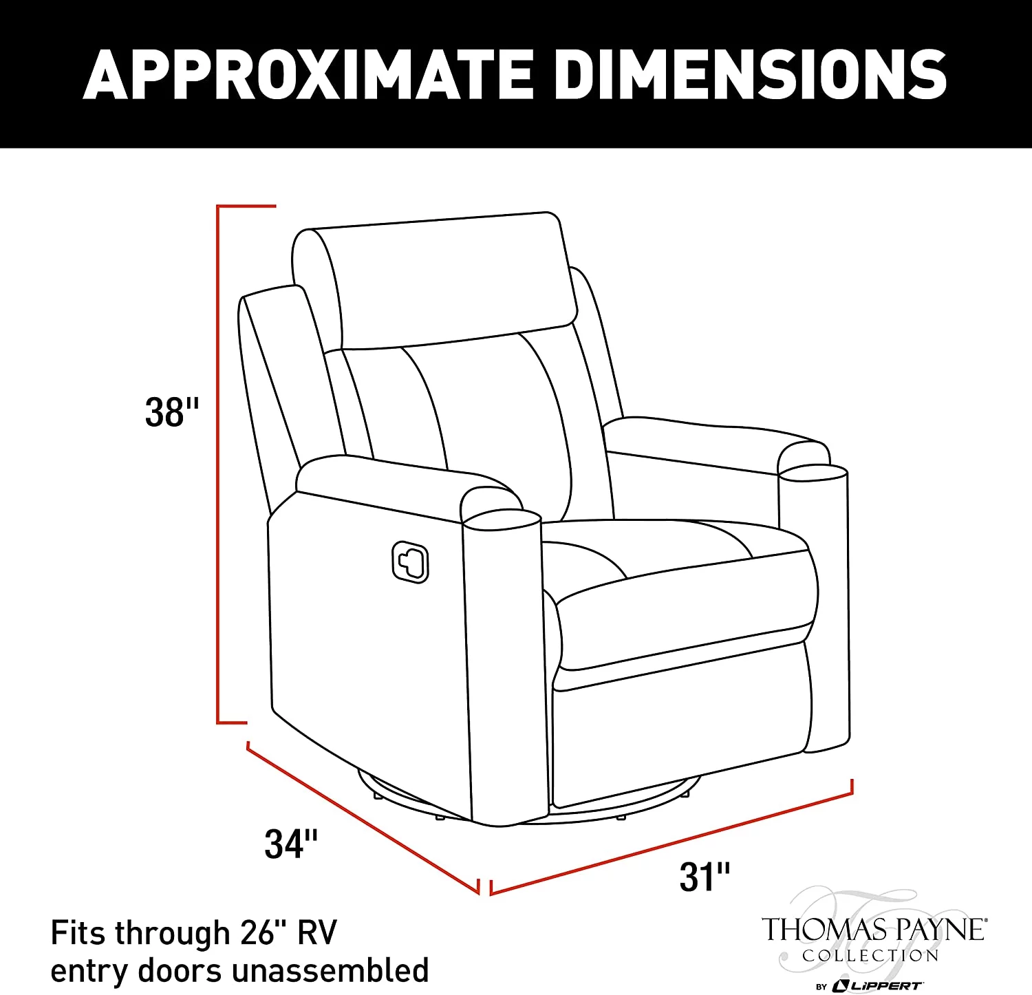 THOMAS PAYNE Swivel Glider Recliner for 5th Wheel RVs Travel Trailers and Motorhomes Millbrae