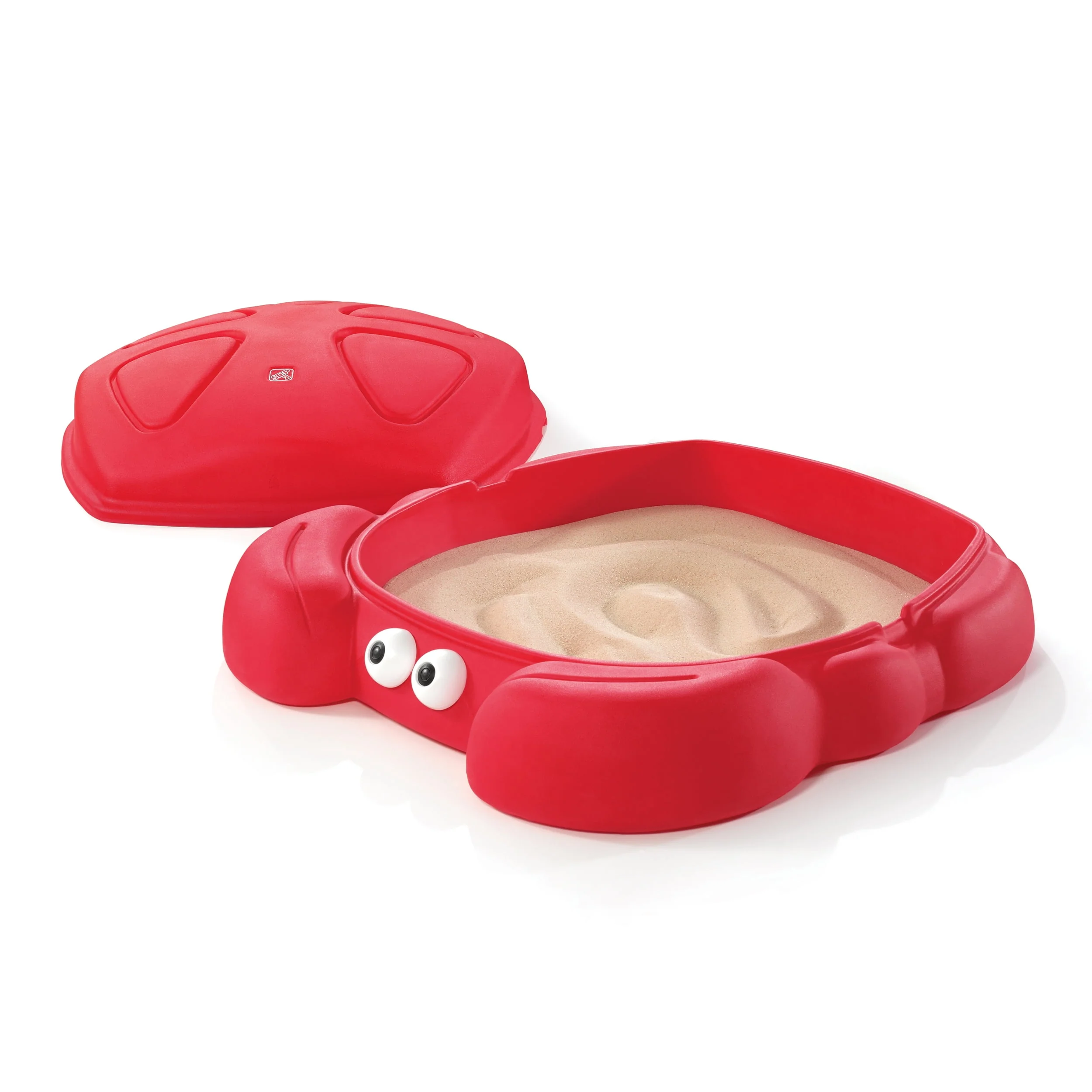 Step2 Crabbie Sandbox Red Plastic Outdoor Sandbox with Cover for Kids