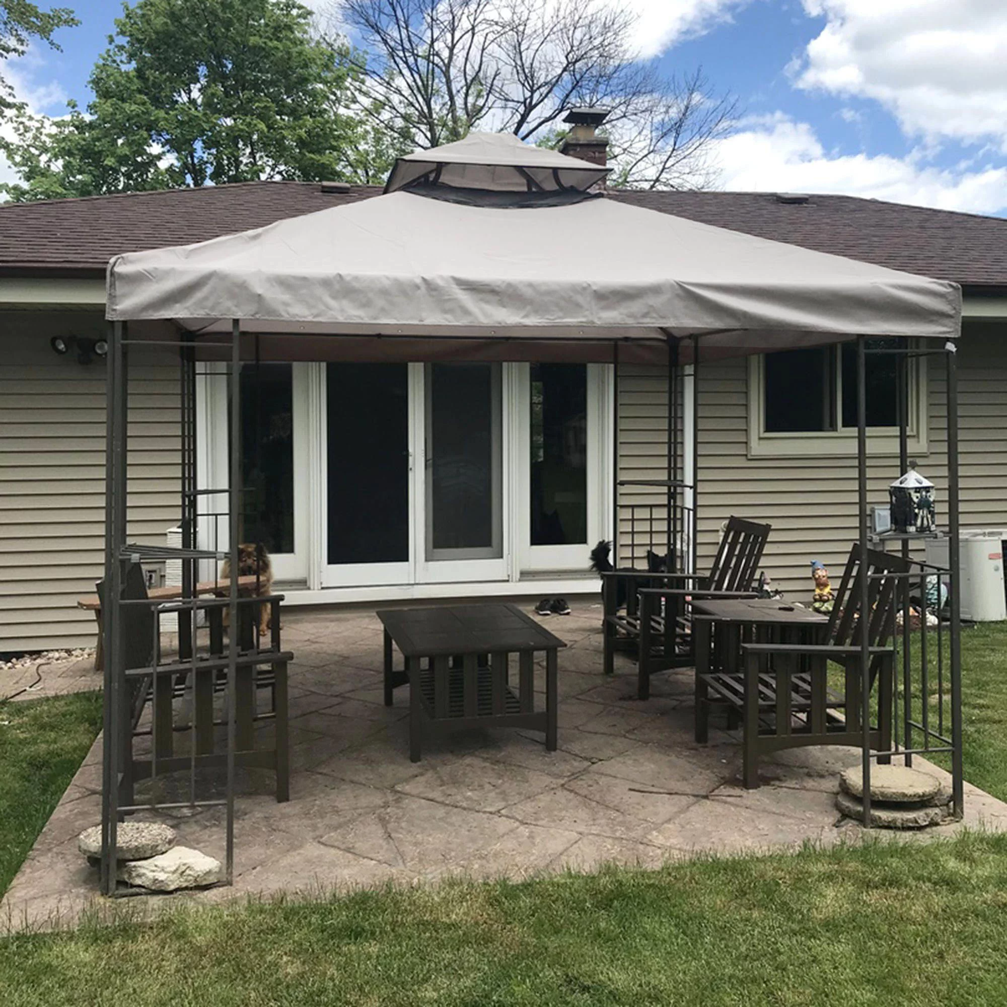 Yescom 10'x10' Gazebo Top Replacement for 2 Tier Outdoor Canopy Cover Patio Garden Yard Grey Y00910T09
