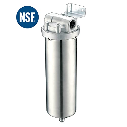 Amwater NSF/ANSI 42 Certification Stainless Steel Filter Housing for 10" Filter Cartridge, 3/4" NPT Water Filter Housing for Whole House Water Purification of Stainless Steel 304