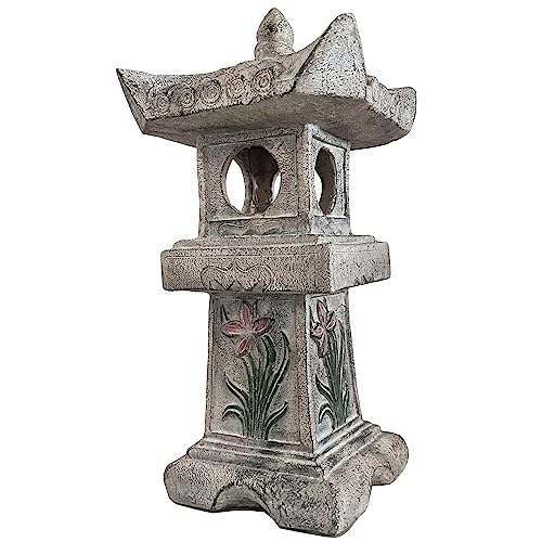 23.6’’High Asian Orchid Pagoda Statue Solar-Powered LED Light Miniature Tower Lantern Garden Decoration Figurines Solar Lamp Outdoor Japanese Decoration Zen Courtyard Landscape