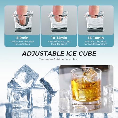 Kismile Ice Maker Countertop, Portable Ice Cube Maker Machine with 1.5L Detachable Water Tank, 33Lbs/Day, 16Pcs/5Mins, 24H Timer, Self-Cleaning Ice Maker, Ice Machine Maker for Home,Office,Party