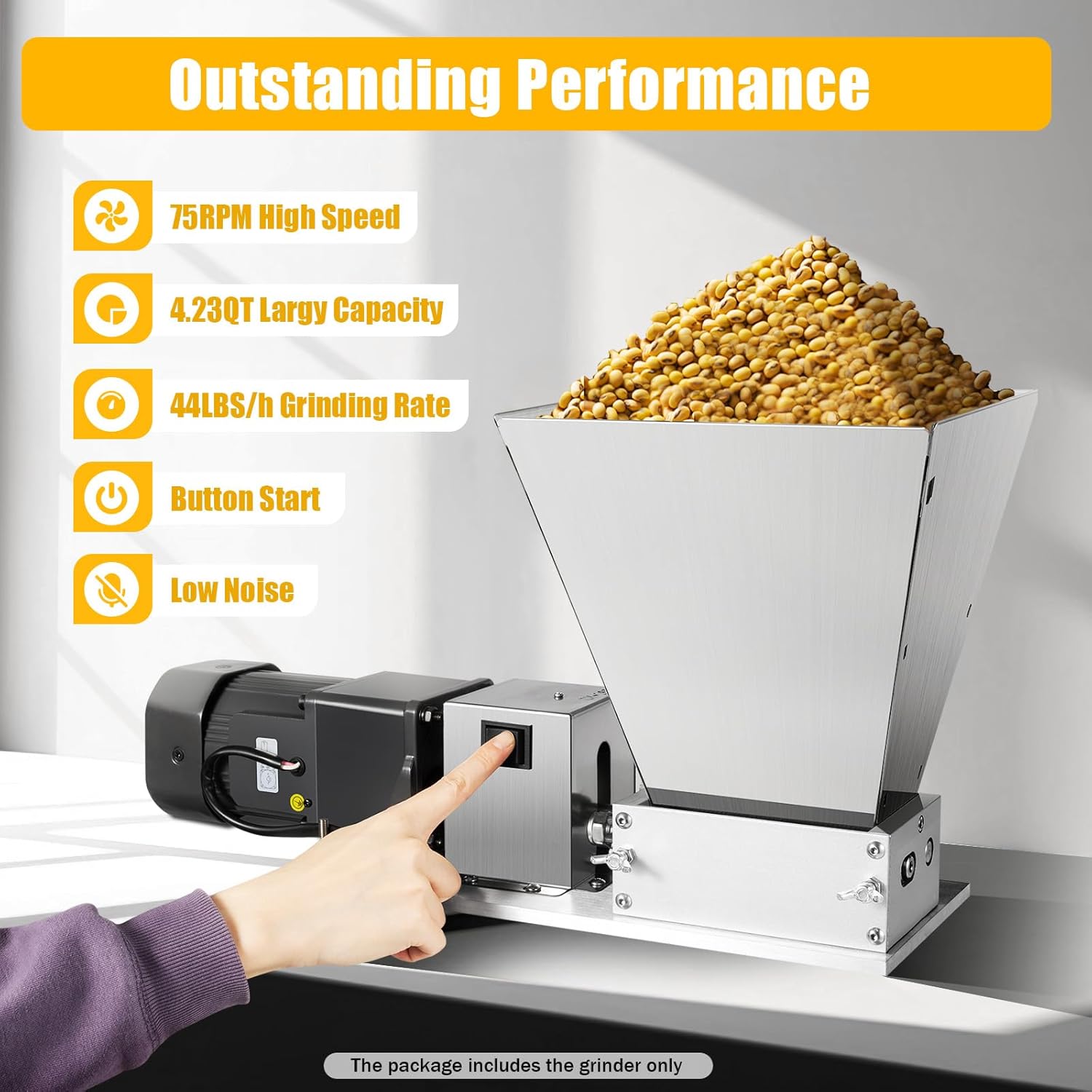 Grain Mill Grinder 60W Electric Barley Grinder Malt Crusher Machine Food Grade Stainless Steel Home Brew Grain Corn Wheat Mill Milling Grinding Machine 2 Rollers with 11lbs 4pcs Hoppers 110V US Plug