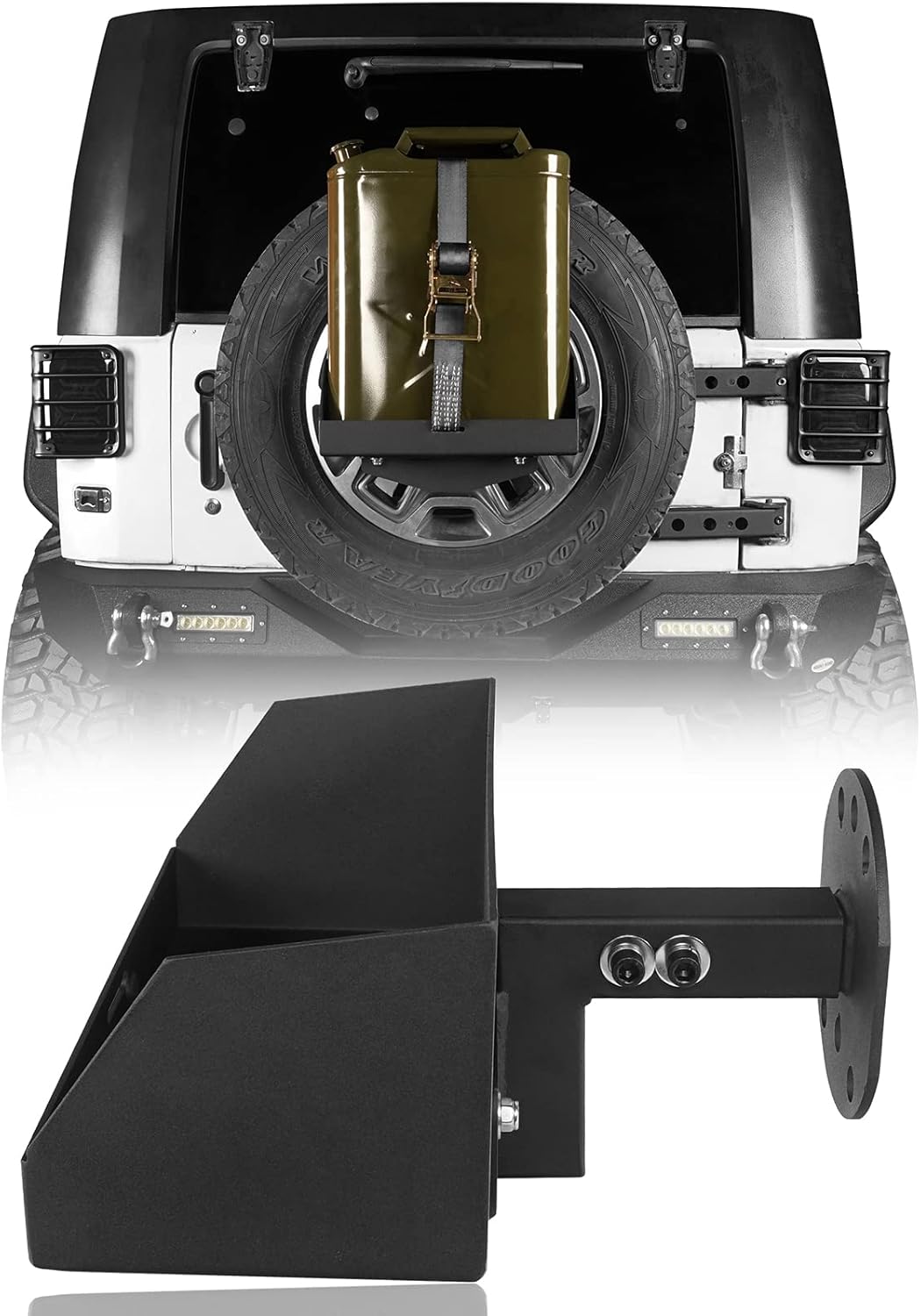 Hooke Road Wrangler Spare Tire Jerry Can Holder w/Tall Tray Compatible with Jeep Wrangler TJ JK JL & Unlimited 1997-2022