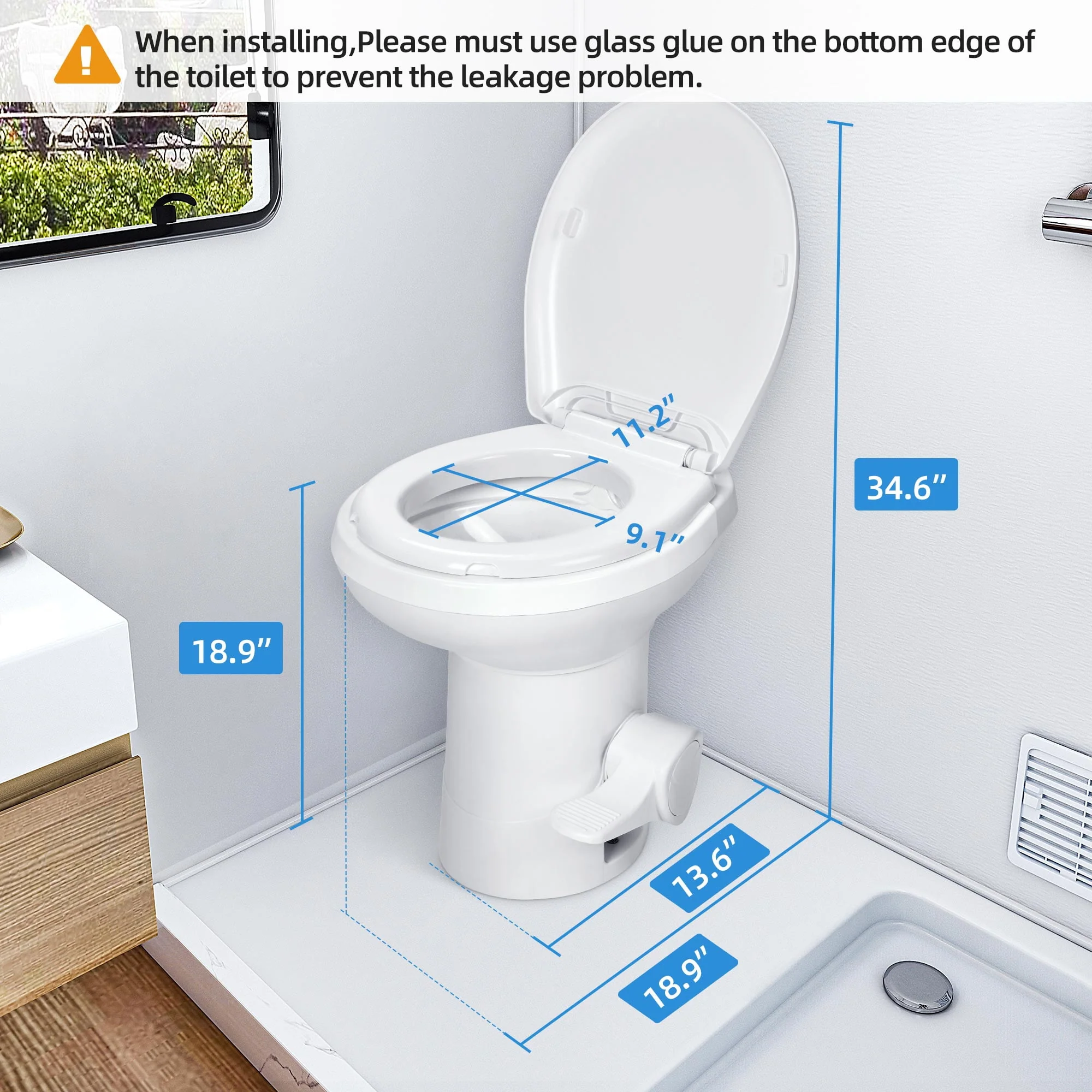 Dextrus RV Toilet with Pedal Flush, 6.6 Gallon Gravity Flush Toilet High Profile with Hand Sprayer