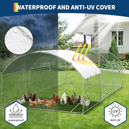 Large Metal Chicken Coop Run, Chicken Run for Yard with Cover, Large Chicken Run, Walk-in Poultry Cage,Chicken Coop for Chickens, 20 Hens, Ducks, Rabbits-9.8'W x 6.5'D x 6.5'H