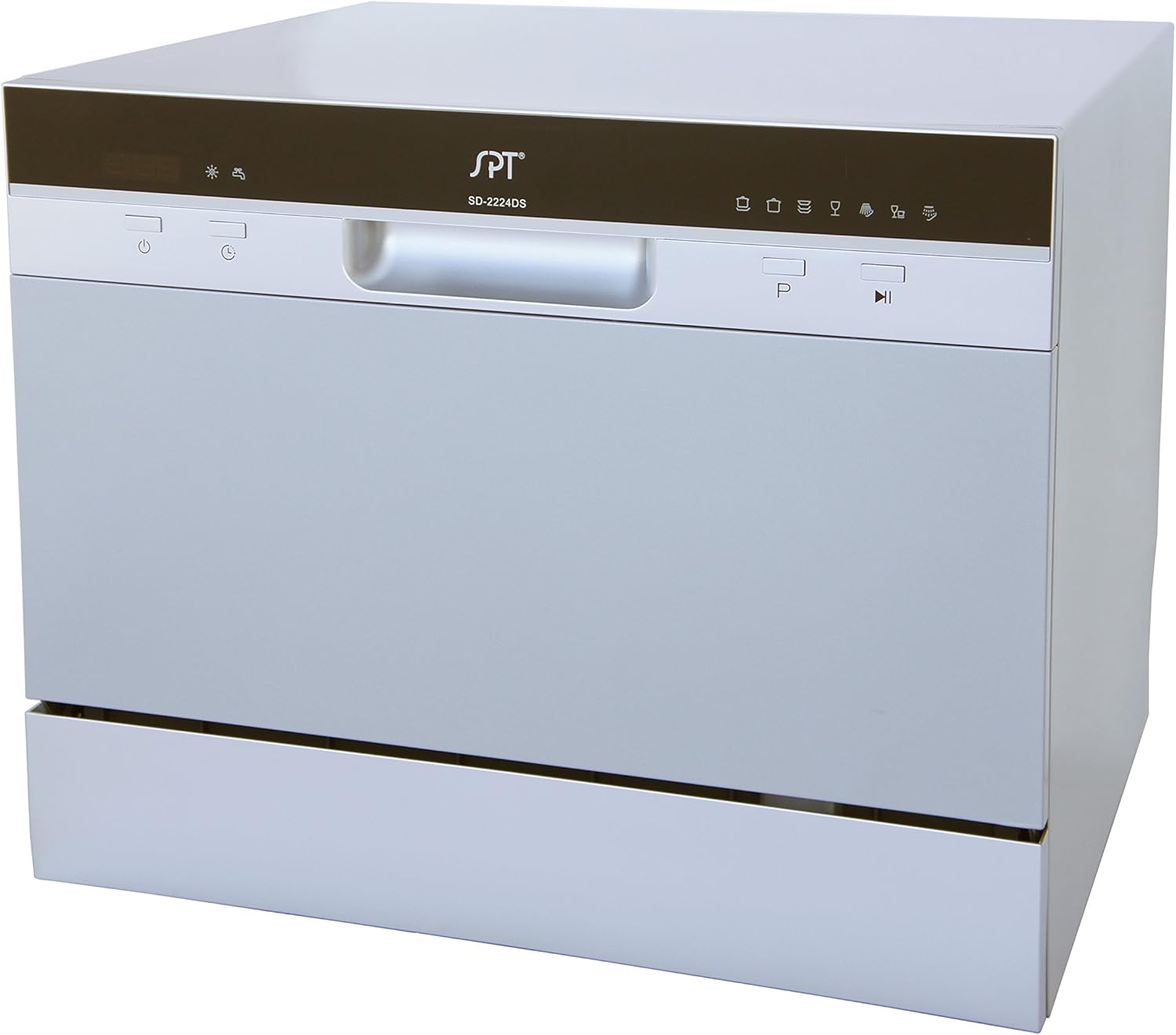 SPT SD-2224DS ENERGY STAR Compact Countertop Dishwasher with Delay Start - Portable Dishwasher with Stainless Steel Interior and 6 Place Settings Rack Silverware Basket, Silver