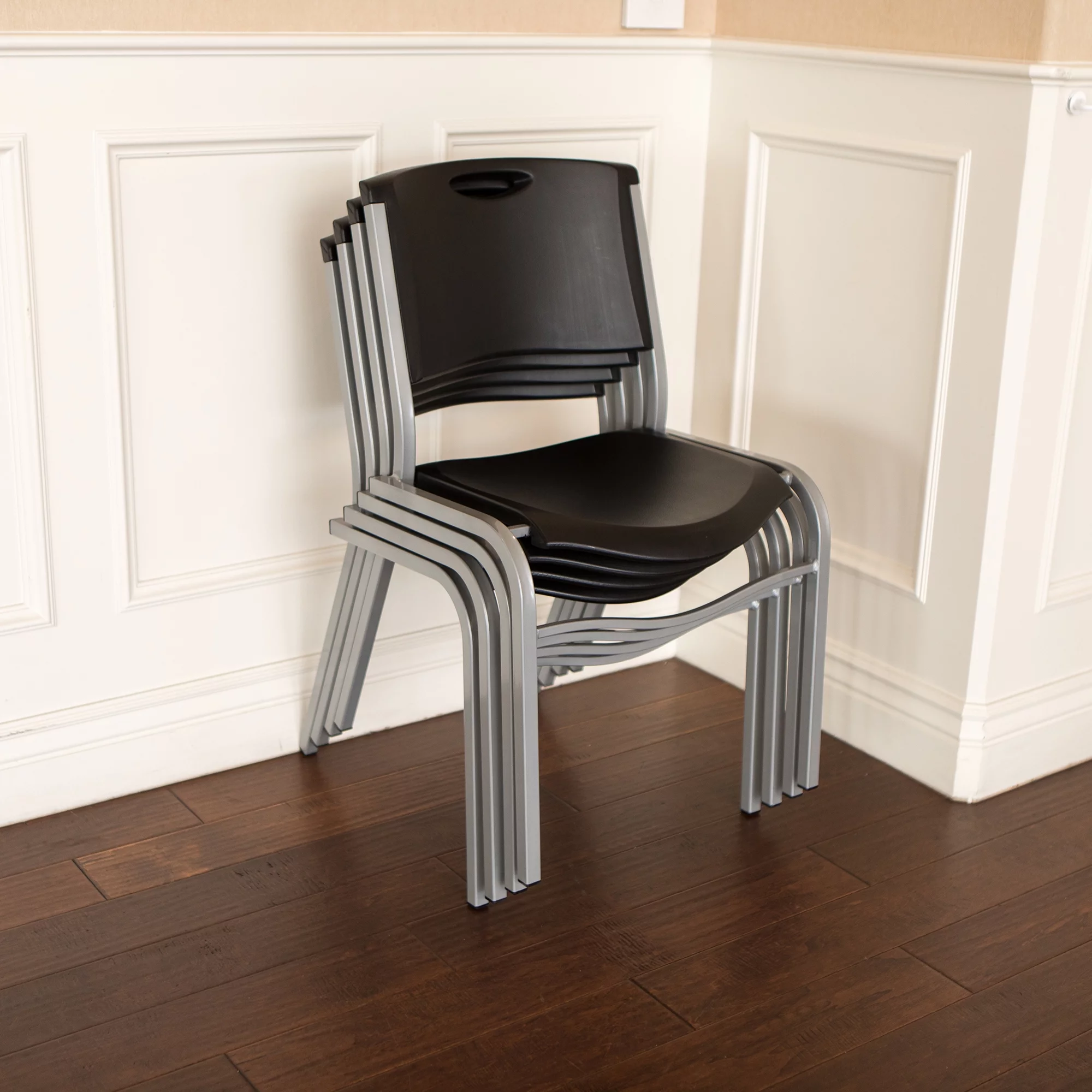 Lifetime Plastic Stacking Chair (4 Pack), Black