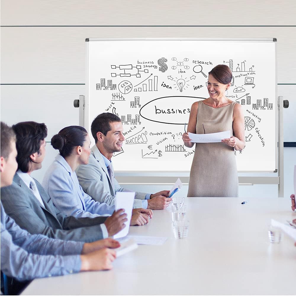 Mobile Whiteboard, Rolling Double Sided Dry Erase Board, Magnetic White Board with Metal Frame, 36 x 60 Inch, Heavy Stable Metal Frame