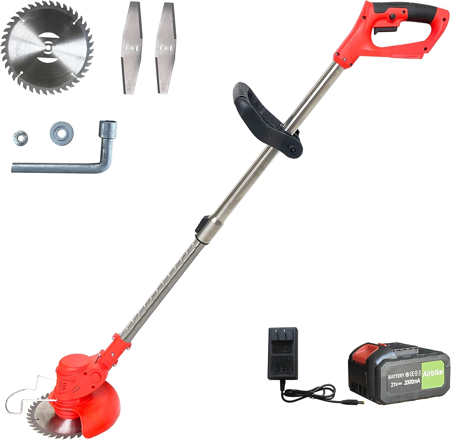 Airbike Brush Cutter Weed Wacker Weed Eater Edger Lawn Tool, Powerful, Lightweight, for Lawn, Yard, Garden, Shrub Trimming and Pruning (Green Tool w/ 2 Batteries)