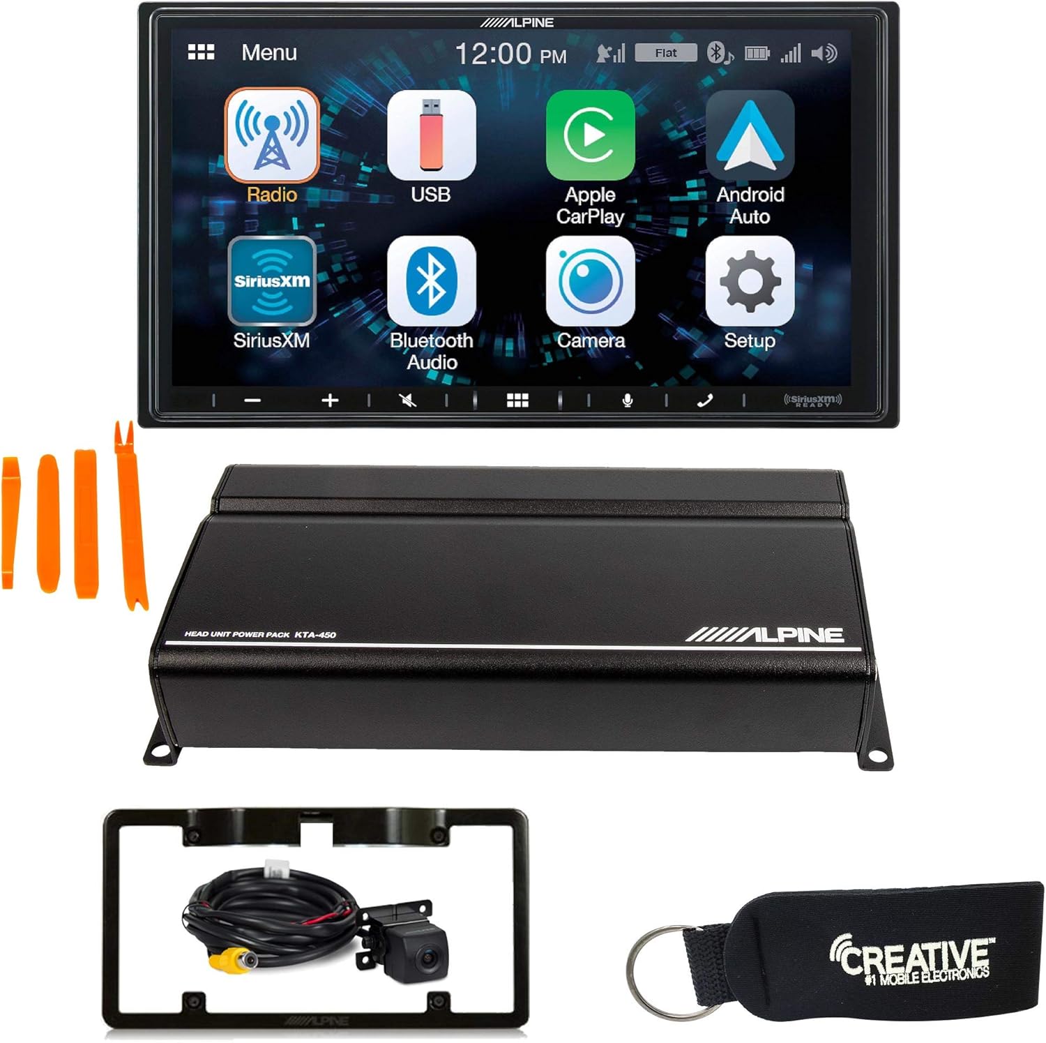 Alpine iLX-W650 Compatible with CarPlay & Android Auto - Includes KTA-450 4-Channel Amplifier, Back up Camera