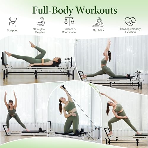 PAETA Pilates Reformer, 91" Foldable Reformer Pilates Machine with Adjustable Reformer Heights, Pilates Equipment with Piano Wire Spings and Jump Boards