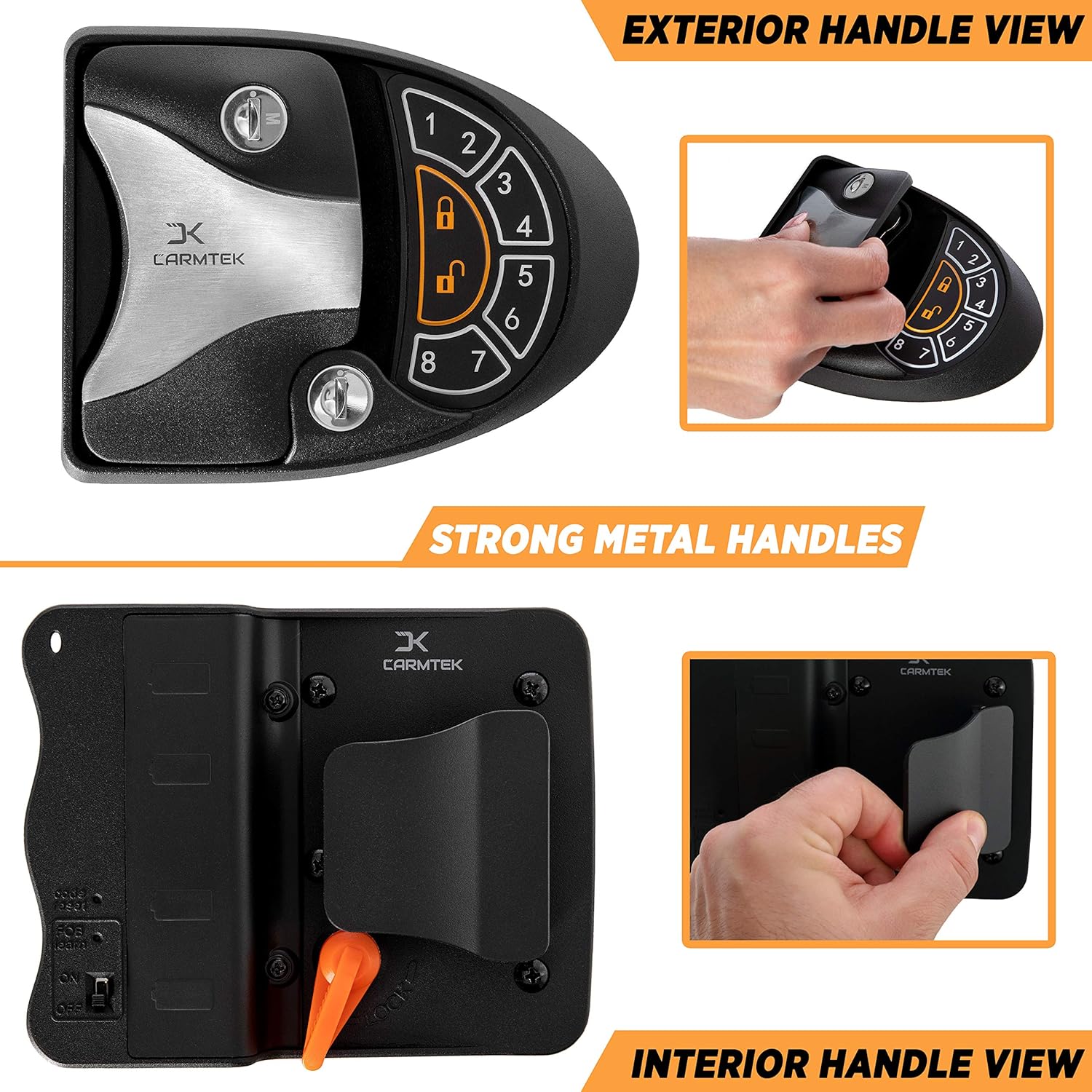 CARMTEK - RV Keyless Entry Door Lock Latch Handle | 2022 RV Lock Keyless Entry | 100% Metal RV Door Lock with Backlit Keypad, 2 Fobs, 2 Keys (8 Digits Keypad)