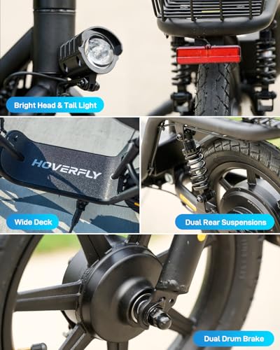 Hoverfly 14" Electric Scooter with Seat Adult, 550W/750W Peak Motor, 18.6/25 Miles Range, 15.5/22Mph Max Speed, Height-Adjustable Comfort Seat, Commuter Escooter with Carry Basket&Accessories