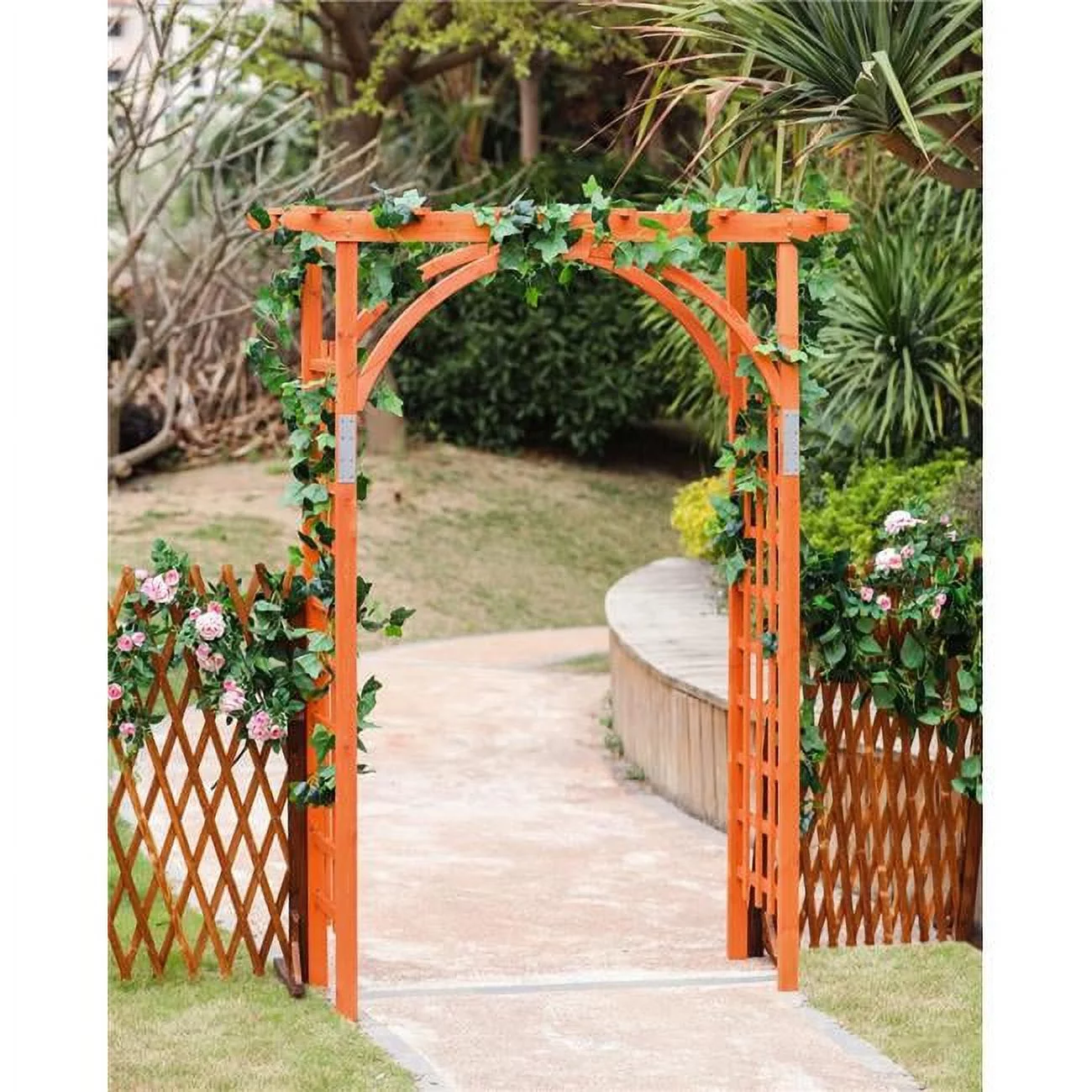 LuxenHome 7ft Brown Wood Garden Arbor - Curated Treasures Market