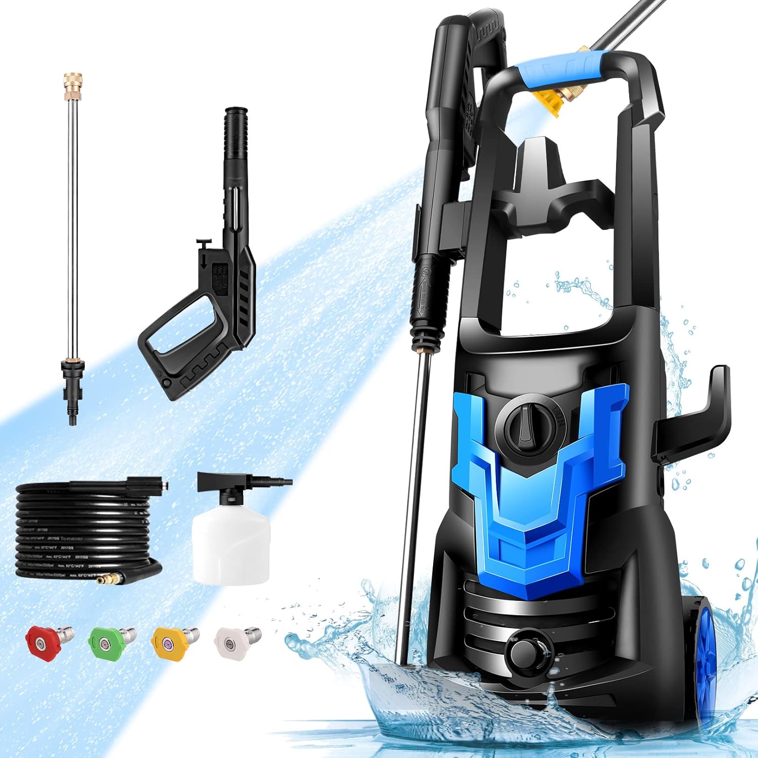 Pressure Washer 3000PSI, Power Washer 2.6GPM Electric Pressure Washer 1900W Electric Power Washer with 4 Nozzles for Cleaning Cars, Driveways, Garden