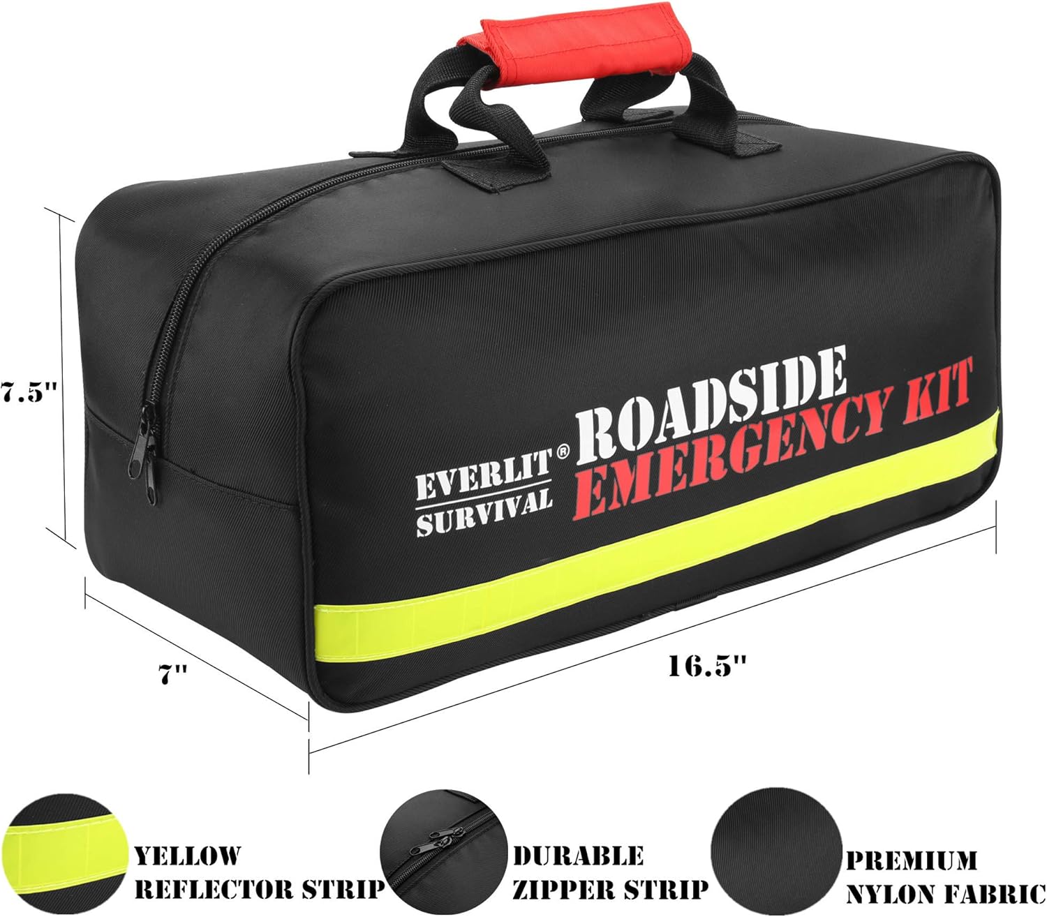 EVERLIT Roadside Assistance Kit, Car Emergency Kit Assistance Car Kit with Digital Air Compressor, 12FT Jumper Cable, Tow Strap, Flashlight, 108 Pieces First Aid Supplies (with Air Compressor)