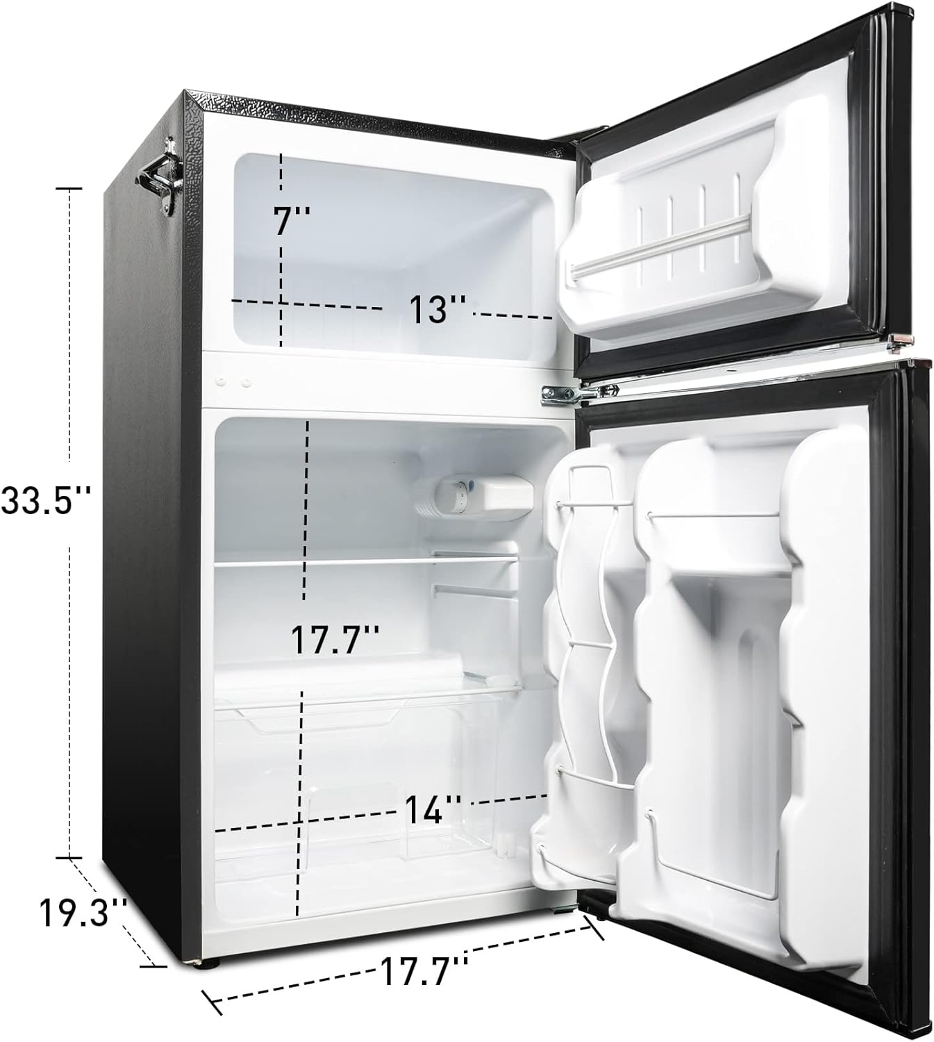 3.2 Cu.Ft Small Refrigerator with Freezer, 2 Door Black Mini Fridge, Energy Saving, Adjustable Thermostat Control, Adjustable Legs, Perfect for Apartment/Office/Dorm/Garage