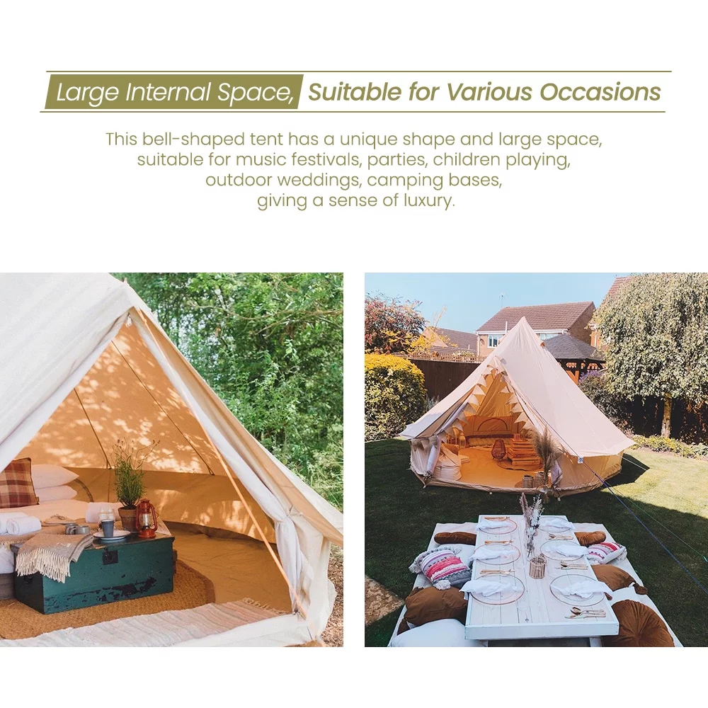 TOMOUNT Canvas Tent Bell Tent Yurt with Stove Jack Zipped Floor for Glamping 10ft/3m Dia 38LBS