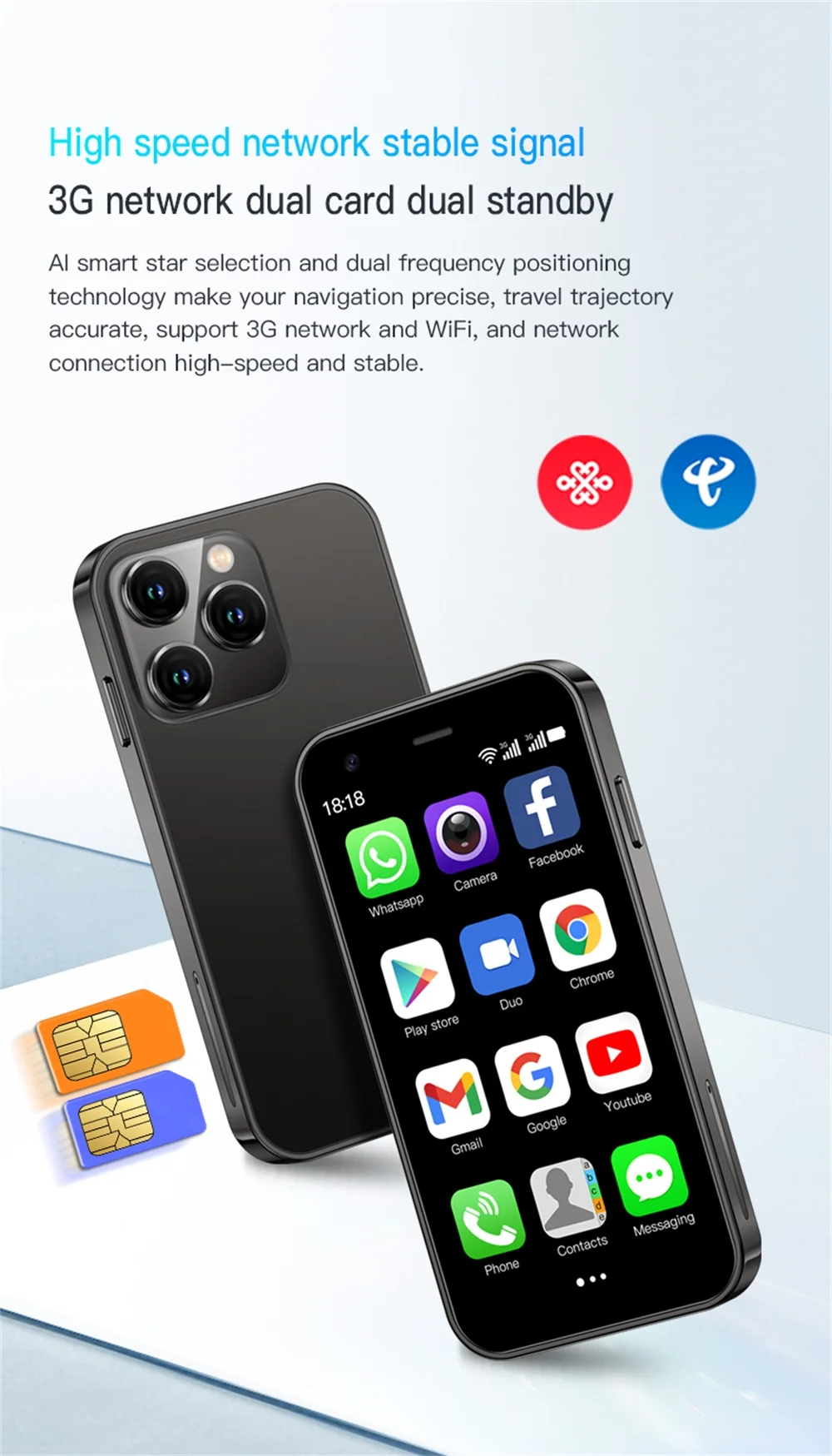 Mini Smartphone Unlocked 3G SOYES XS15 Small Smart Phone for Kid Student Android 8.1 3inches Display 2GB RAM 16GB ROM 3G WiFi Bluetooth Beckup Little Cellphone - Curated Treasures Market