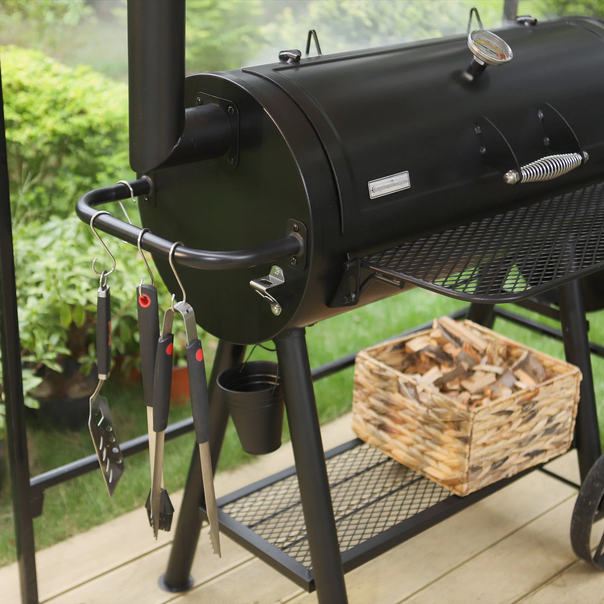 Sophia & William Portable BBQ Charcoal Grill with Offset Smoker, Black