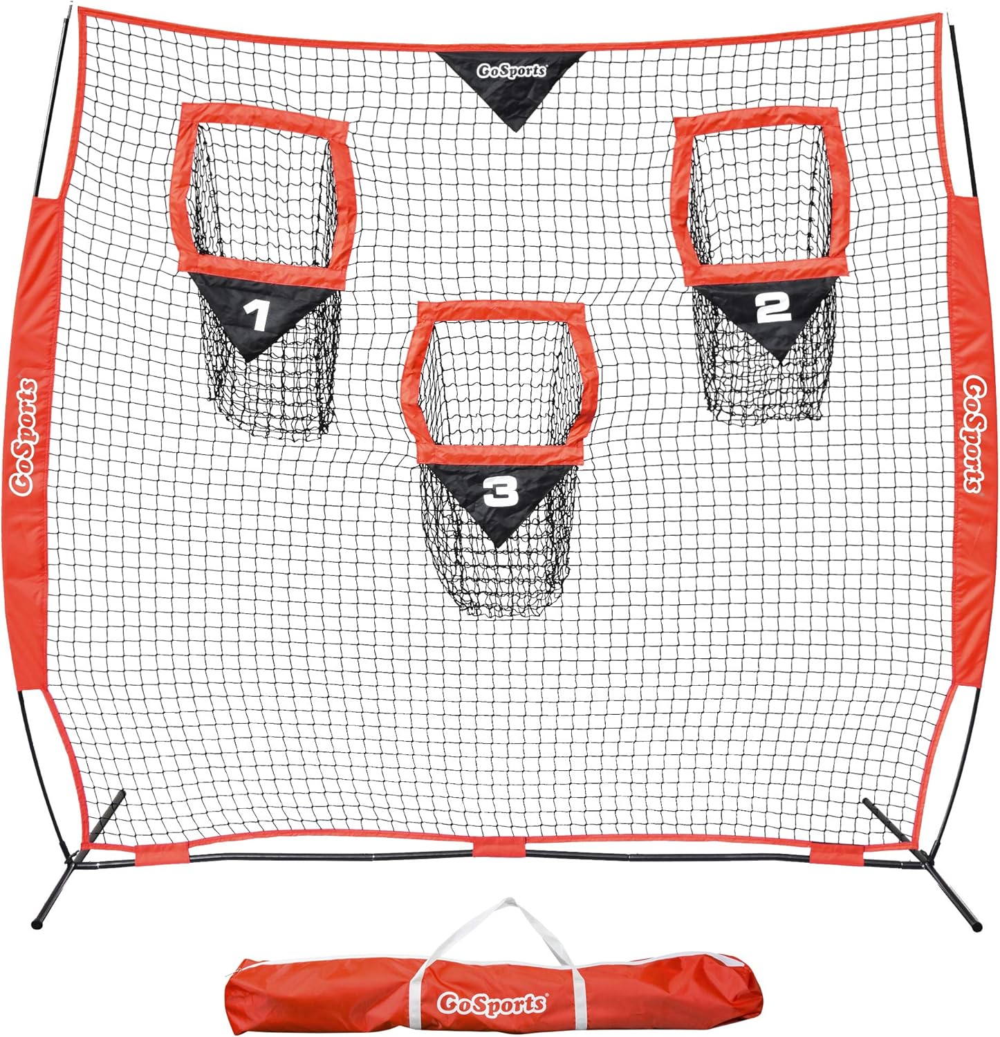 GoSports Football Trainer Throwing Net | Choose Between 8' x 8' or 6' x 6' Nets | Improve QB Throwing Accuracy - Includes Foldable Bow Frame and Portable Carry Case