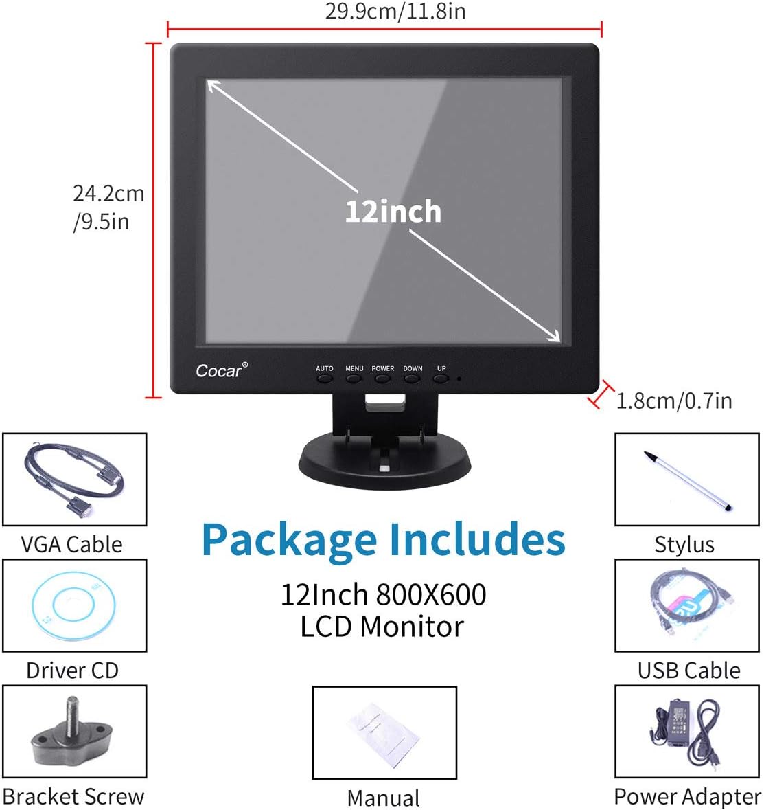 Touchscreen Monitor, 12 Inch LCD Touch Screen Monitor Pos Systems for Restaurants Bar Point of Sale Cashier Coffee Store PC Touchscreen Display VGA USB
