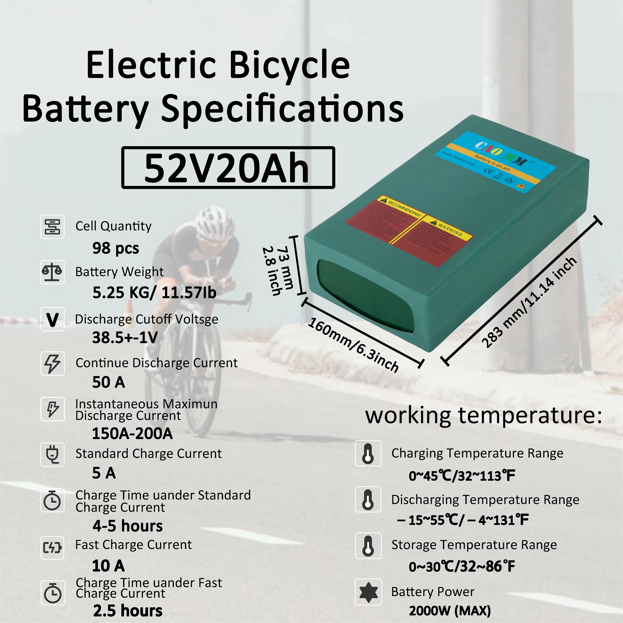 Ebike Battery 52V 30Ah Lithium Battery Anderson Plug 52V Battery with 5A Charger for 2000W Electric Tricycle Motor - Curated Treasures Market