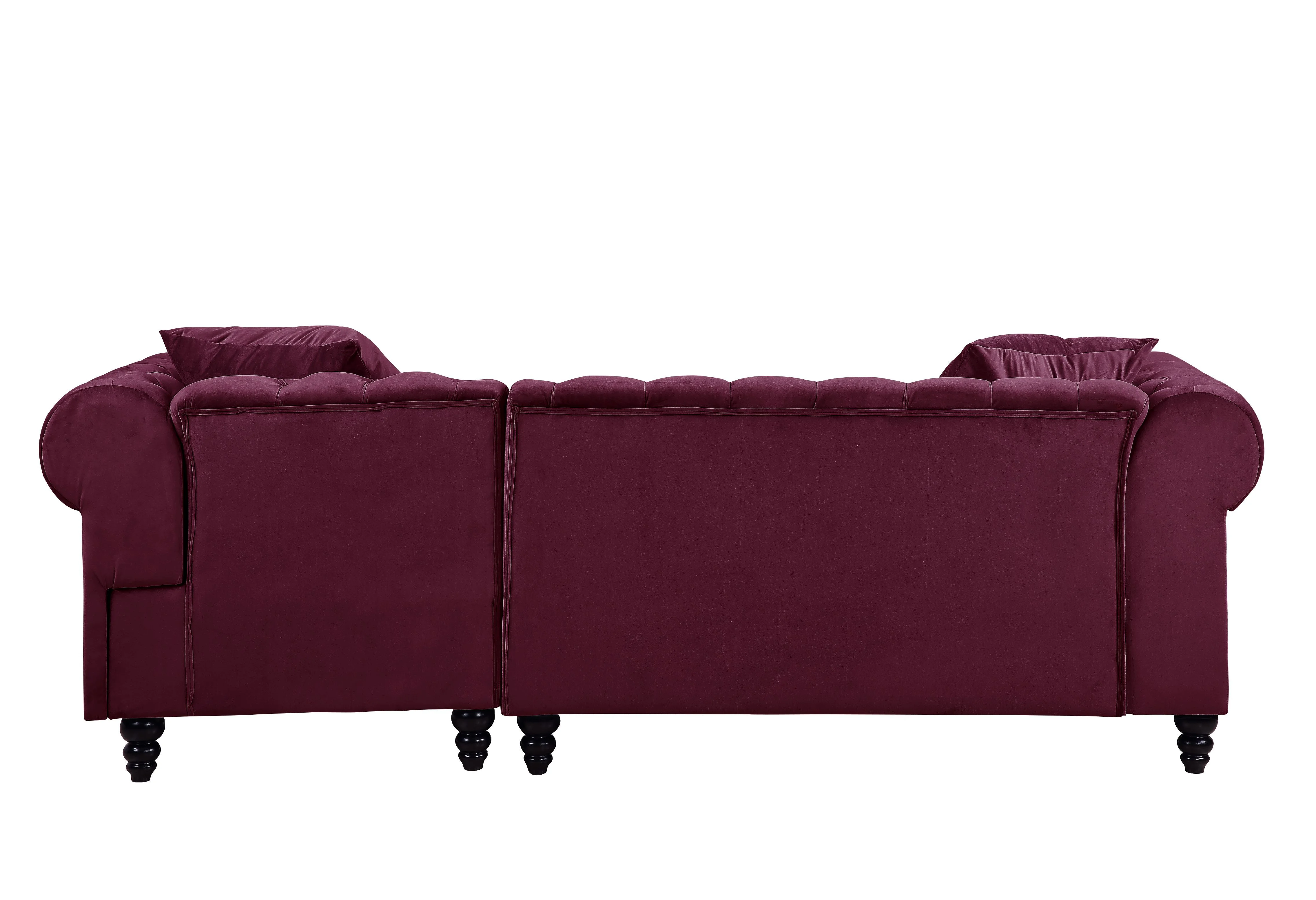 ACME Adnelis Velvet Tufted Sectional Sofa with 2 Pillows in Red