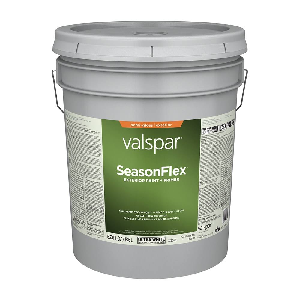 Valspar SeasonFlex Semi-Gloss Ultra White/Base1 Exterior Tintable Paint (5-Gallon) | 007.0936263.008