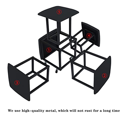 5 in 1 Nesting Ottoman Cube Chair, Stackable Stools, Leather Square Ottoman Bench, Foot Stool with Wheels for Living Room,Dining Room 15.75x15.75x16.54 inches
