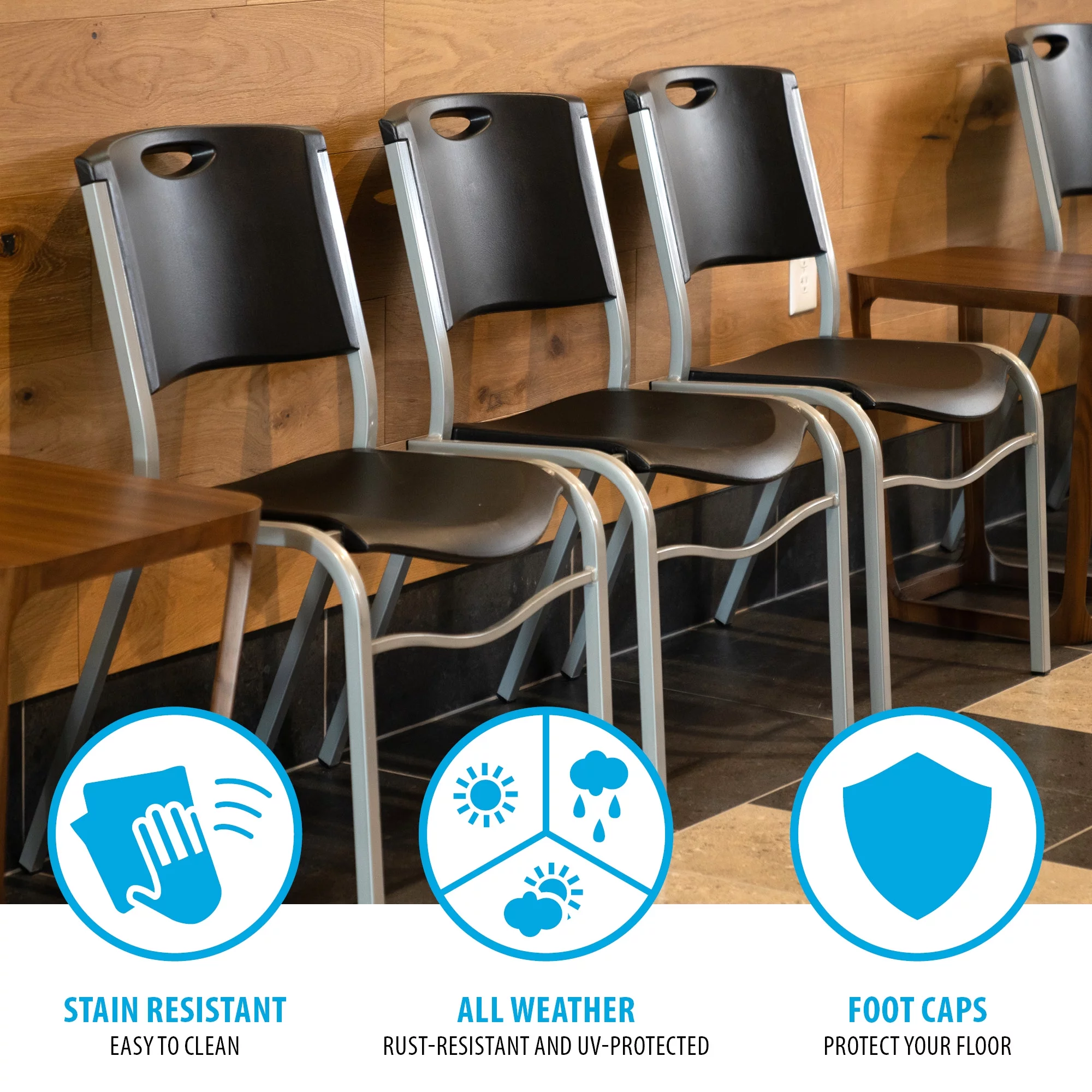 Lifetime Plastic Stacking Chair (4 Pack), Black