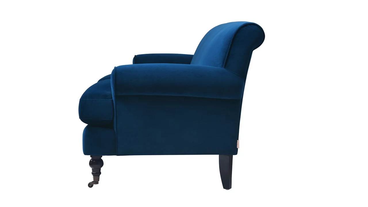 Jennifer Taylor Home Alana Lawson Recessed Arm Sofa Metal Casters, Navy Blue