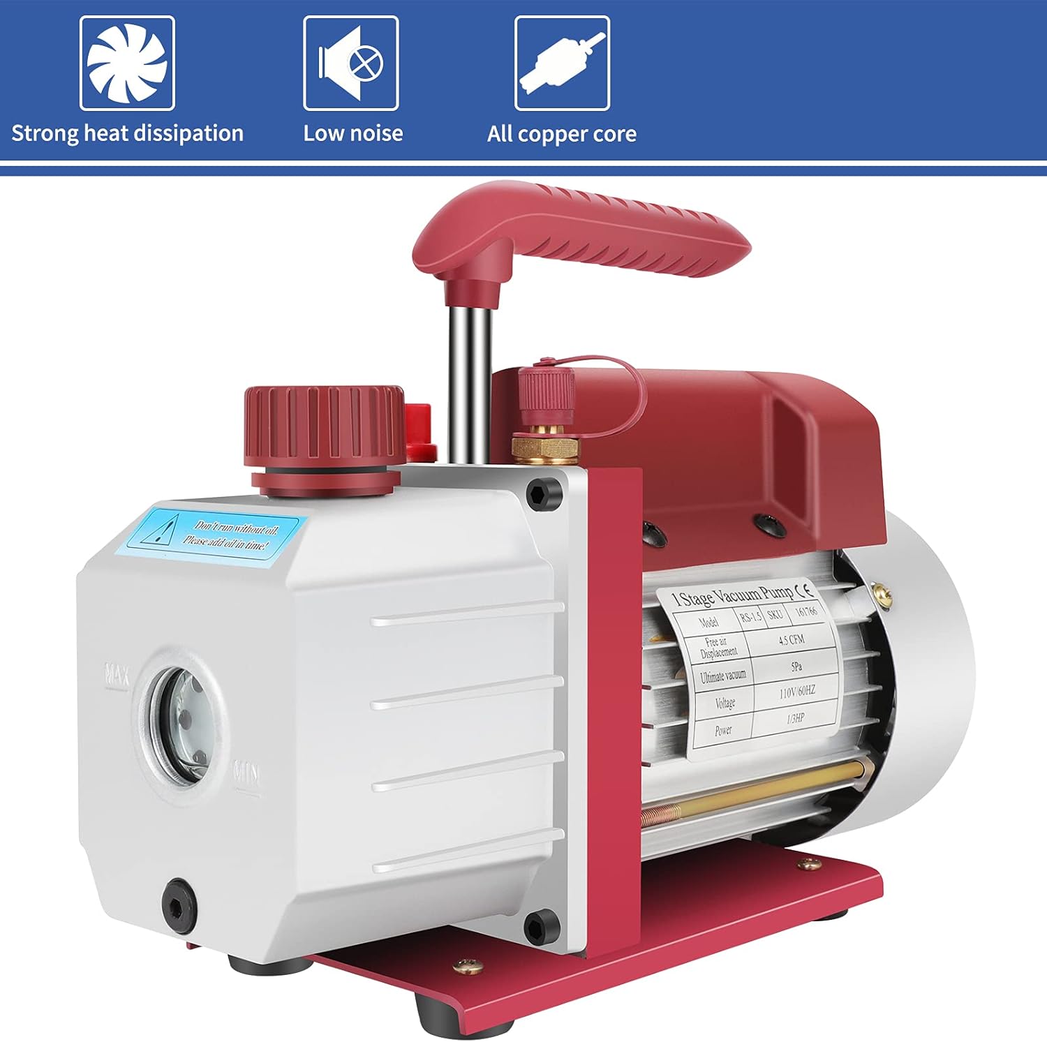 HVAC AC Vacuum Pump Kit 1 Stage Refrigerant Recharging Kit Tools with 4.5CFM 1/3HP for Manifold Gauge Set