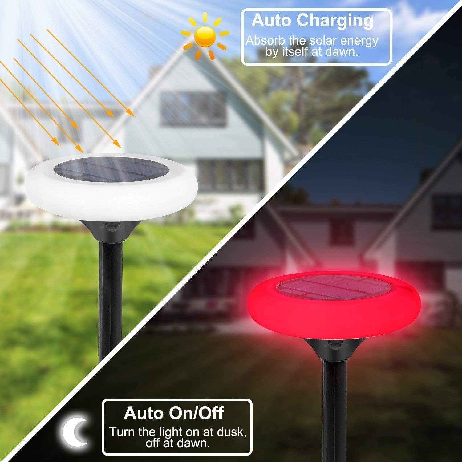 Colourful Solar Lights Outdoor,Fatpoom 7 Color Solar Pathway Lights Outdoor Garden Lights Landscape Lighting Weatherproof Auto On/Off for Garden Lawn Patio Yard Walkway Sidewalk Driveway (4Pack)
